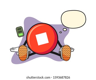 Stop button tired with thought bubble cartoon. Mascot Character vector.