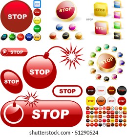 Stop button for web. Vector great collection.