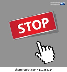 Stop Button,sign with hand cursor,Vector