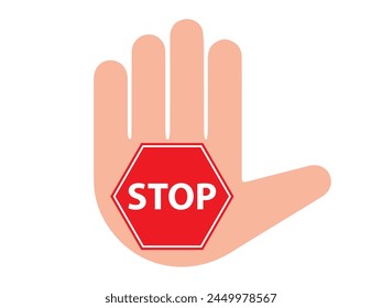 Stop by hand sign cartoon vector, stop sign icon, stop symbol, stop signboard, road, rule on on the road. Can use for infographic, banner, poster, web design. Isolated on white background. 