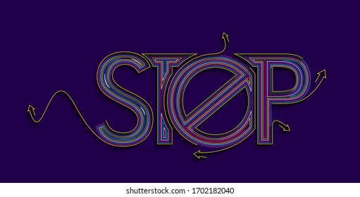 Stop Calligraphic line art Text shopping poster vector illustration Design.