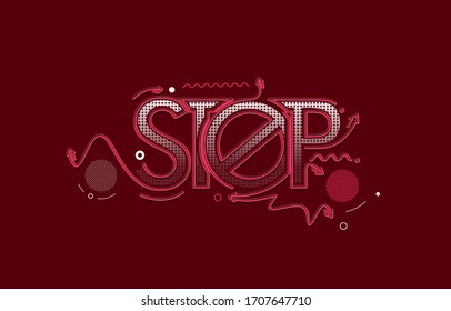 Stop Calligraphic line art Text shopping poster vector illustration Design.