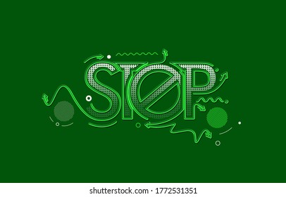 Stop Calligraphic line art Text shopping poster vector illustration Design.