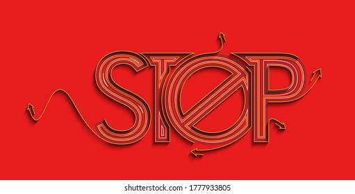 Stop Calligraphic line art Text shopping poster vector illustration Design.