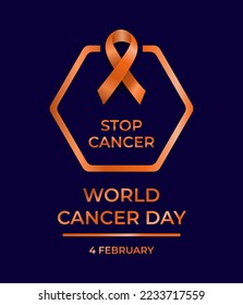 Stop cancer 4th february day design world cancer day illustration stop cancer campaign on dark blue color background.