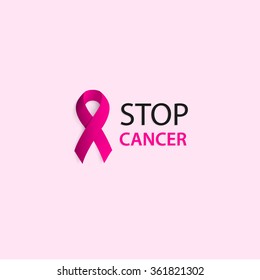 Stop Cancer logo template. Pink ribbon. Medic symbol. Healthcare. 