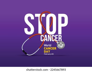 Stop Cancer- World Cancer Day concept vector illustration. 4th February World Cancer Day Poster Or Banner Background.