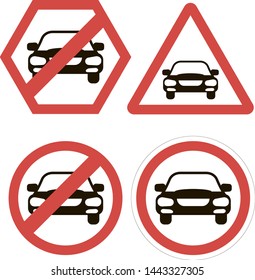 Stop car. Road sign. Day without a car. Set vector transports. Collection road sign icons. Lifestyle without automobile. 