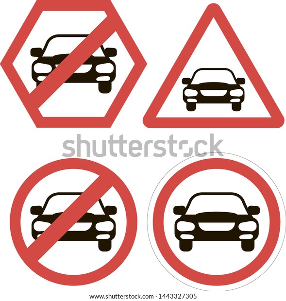 Stop car. Road sign. Day without a car. Set vector\
transports. Collection road sign icons. Lifestyle without\
automobile. 