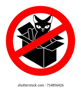 Stop cat in box. Forbidden home pet in box. Ban sign
