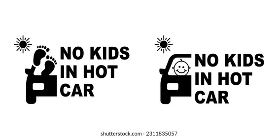 Para, ten cuidado, no hay bebé ni niños dentro en un coche caliente o estacionados al sol. Pictograma de negligencia permitido. Cuidado, los bebés se van en un auto estacionado. olvidando a los niños pequeños en el auto. Bebé a bordo