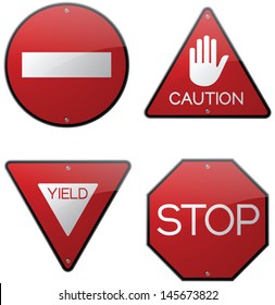 Stop Caution and Yield Road Signs