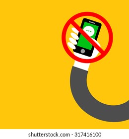 stop chat line application phone in hand of businessman on yellow background vector