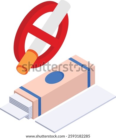 Stop Chewing Nicotine Gum isometric Concept Vector color icon Design, No Tobacco day Symbol, Quit smoking Sign, Cigarette or Smoker Stock Illustration