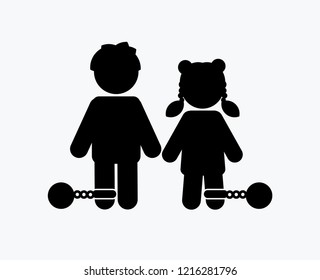 Stop Child abuse ,Children with chain and ball icon graphic vector.