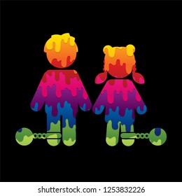 Stop Child abuse ,Children with chain and ball icon graphic vector.