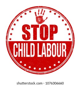 Stop child labour grunge rubber stamp on white background, vector illustration