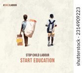 Stop Child labour, Start Education. World Day Against Child Labor Creative Social Media Template 

