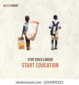Stop Child labour, Start Education. World Day Against Child Labor Creative Social Media Template 

 svg