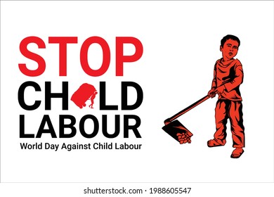 Stop Child Labour, World Day Against Child Labour Red Poster, Child Carrying Heavy Load On Back, Stop Child Labour