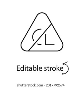 Icono de contorno de la etiqueta del material de blanqueamiento de cloro. Función de tejido. Símbolo de contorno lineal personalizable. Trazo editable. Ilustración aislada de las existencias vectoriales