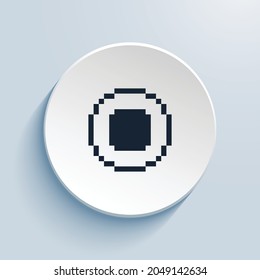 diseño de icono de paro de píxel circular. Forma de círculo de estilo de botón aislada en fondo blanco. Ilustración del vector