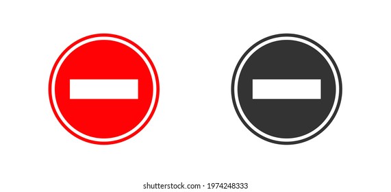 Stop circle road sign. Red and black icon in flat style. Isolated vector