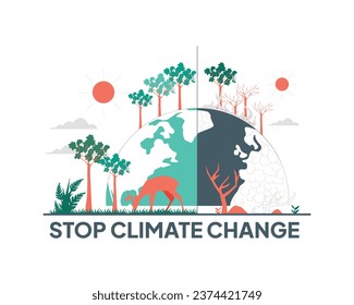 Stop climate change illustration. Flat style design for Sustainability practices end Environment protection concept.