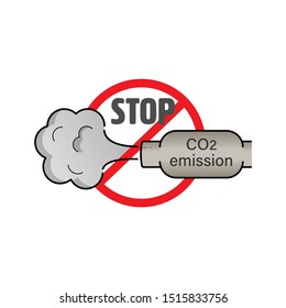 Stop CO2 emission. Reduction of carbon dioxide from car exhuast. Vector illustration outline flat design style.