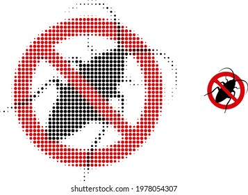 Stop cockroach halftone dotted icon illustration. Halftone array contains round points. Vector illustration of stop cockroach icon on a white background. Flat abstraction for stop cockroach symbol.