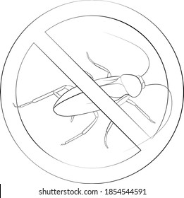 Stop cockroach sign black line symbol. Monochrome vector illustration. No more bugs icon isolated on white.