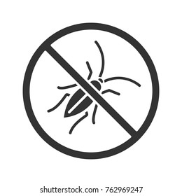 Stop cockroaches sign glyph icon. Roach repellent. Pest control. Silhouette symbol. Negative space. Vector isolated illustration