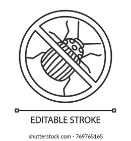 Stop colorado beetle sign linear icon. Insects repellent. Pest control. Thin line illustration. Contour symbol. Vector isolated outline drawing. Editable stroke