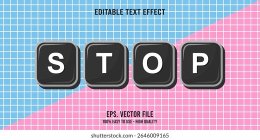Banner de tipografia vetorial colorido STOP, efeito de texto editável