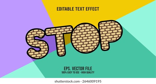 Banner de tipografia vetorial colorido STOP, efeito de texto editável