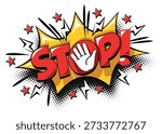 Stop comic explosion style sign. Template speech bubble in Pop art style on transparent background