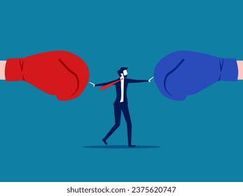 Stop conflict. Businessman prohibits boxer fight. vector 