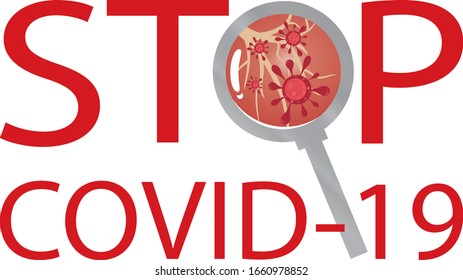 Stop continue outbreak covid-19, corona virus, 2019-nCoV symptoms with magnifying glass sign or  banner. Travel, vacantion, protective mouth cap mask warning concept. Vector Eps 10