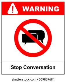 Stop conversation. No, stop sign, forbidden. Head talking. Silhouette of a head with sound waves. Ban the Dissemination of information, gossip. Censorship.