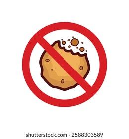 Stop cookies icon template. It's forbidden to eat crumbs. Red prohibition sign