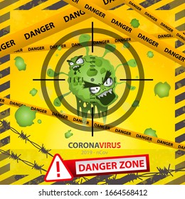 Stop corona  2019. Virus corona on background yellow.