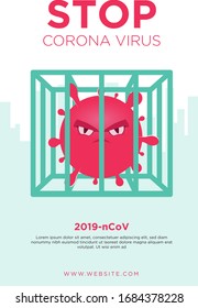 stop corona banner design with iillustration of a virus in prison. premium vector. covid-19 banner design. free vector