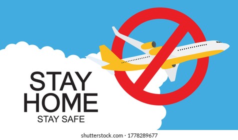 Stop Corona Virus background with airplane. Stay home. Vector Illustration EPS10