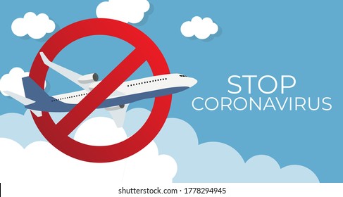Beenden Sie den Corona-Virus-Hintergrund mit dem Flugzeug. Bleib zu Hause. Vektorgrafik EPS10