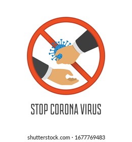 Beenden Sie Corona Virus-Banner im flachen Stil. Symbol für biologische Gefahren. Coronavirus 2019-ncov Mikrobe in der Hand. Grippepandemie, Medizin, Gesundheit oder Gesundheitskonzept. Vektorillustration EPS10.