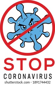 Stop corona virus covis-19 vector cartoon face illustration logo design