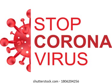 stop corona virus design with text red color 3d illustration vector