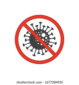 Stop Corona virus icon in flat style. Biological hazard risk symbol. Coronavirus microbe set isolated on white background. Influenza pandemic, Medicine, health or healthcare concept. Vector EPS 10.