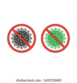 Stop Corona virus icon in flat style. Biological hazard risk symbol. Coronavirus microbe set isolated on white background. Influenza pandemic, Medicine, health or healthcare concept. Vector EPS 10.