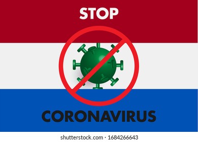 Detenga el virus Corona en el concepto de los Países Bajos. brote de coronavirus, Covid-19 Detengan el pánico. Ilustración vectorial.